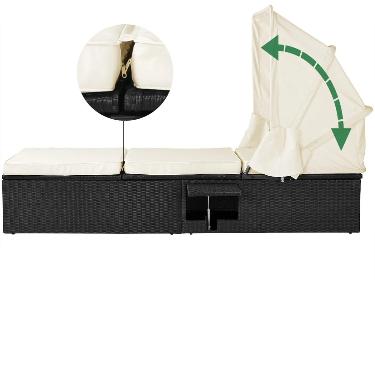 Polyrattan Sonnenliege Schwarz/Creme 195x60x39/145cm â Bild 9