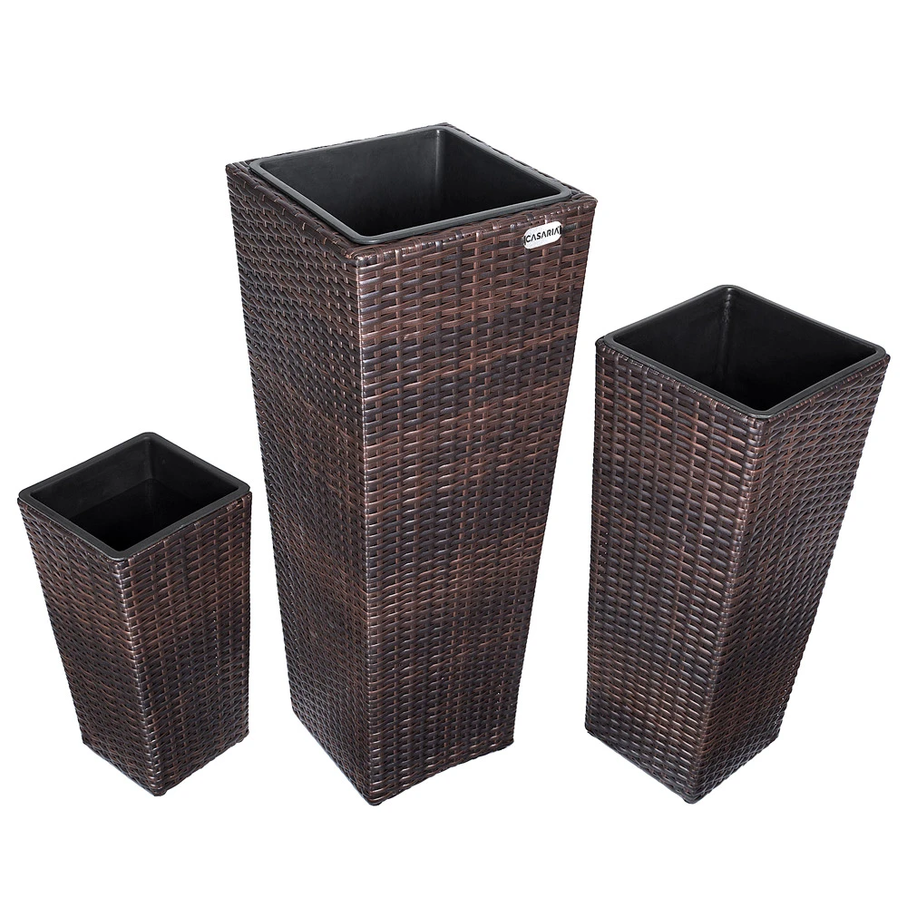 Polyrattan Blumentopf 3-tlg. Braun – Bild 3