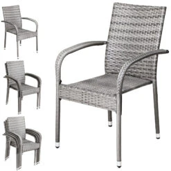 Polyrattan Stapelstuhl Comfort 4er-Set Grau