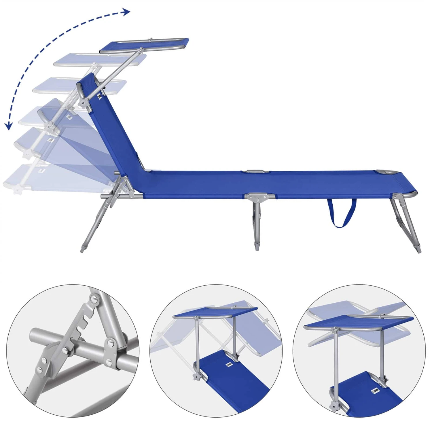 Sonnenliege Hawaii Blau Alu 195x60x30cm – Bild 2