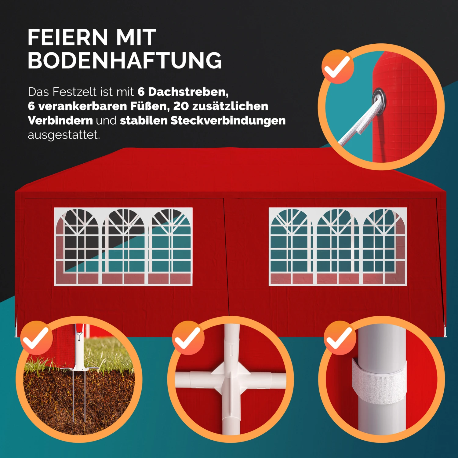 Festzelt Rimini Rot 3x6m UV-Schutz 50+ â Bild 7