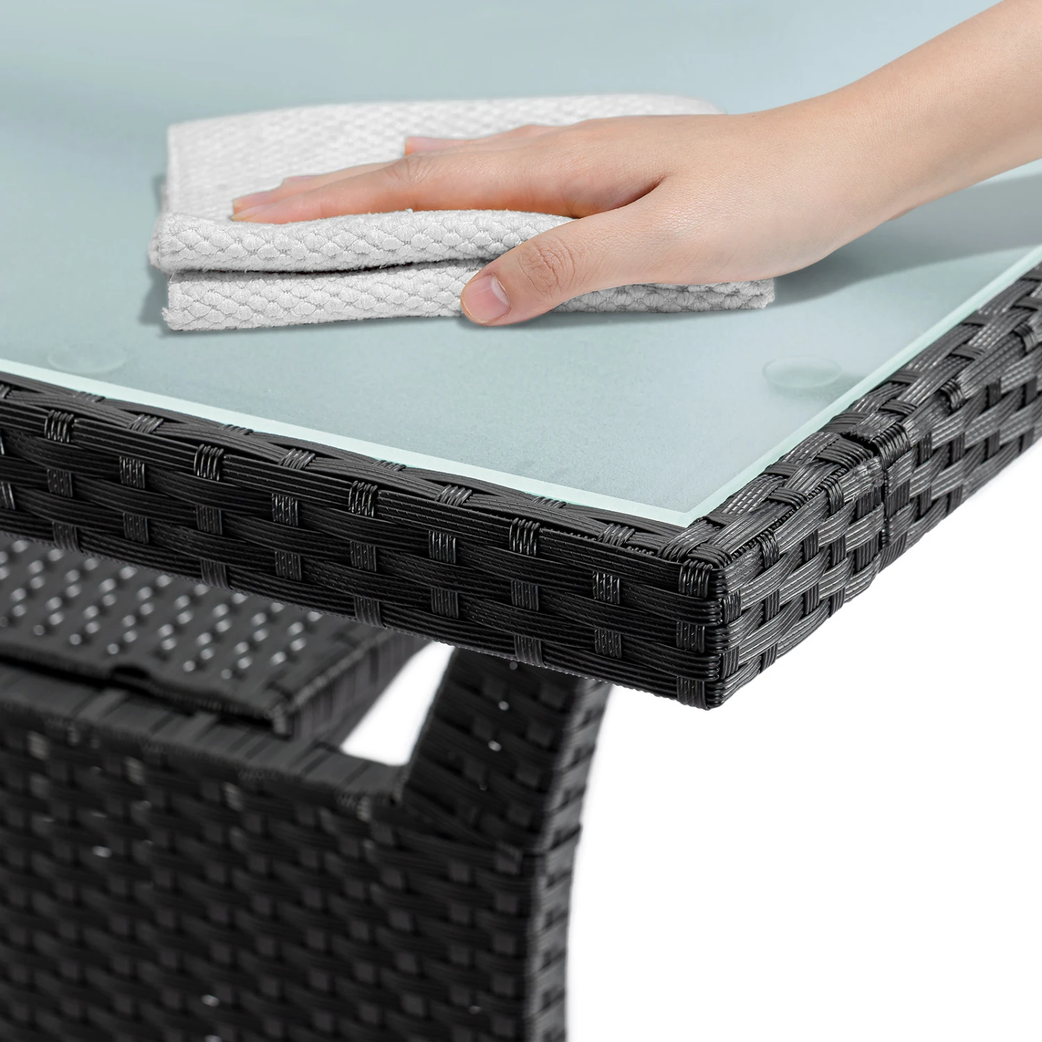 Polyrattan Gartentisch Takeo Schwarz 190x90x74cm Glas – Bild 6