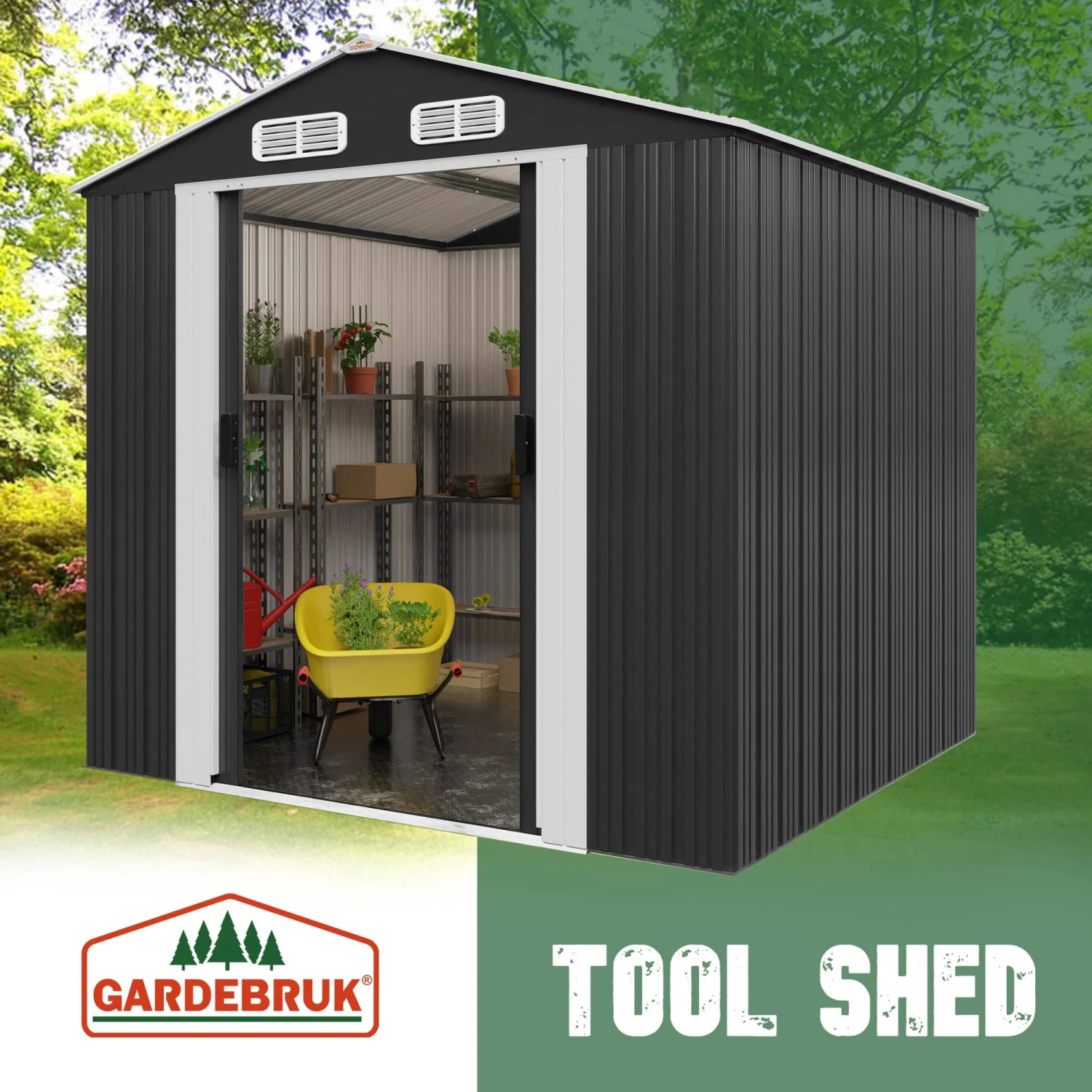 Geräteschuppen Anthrazit Metall 257x205x177,5cm – Bild 6