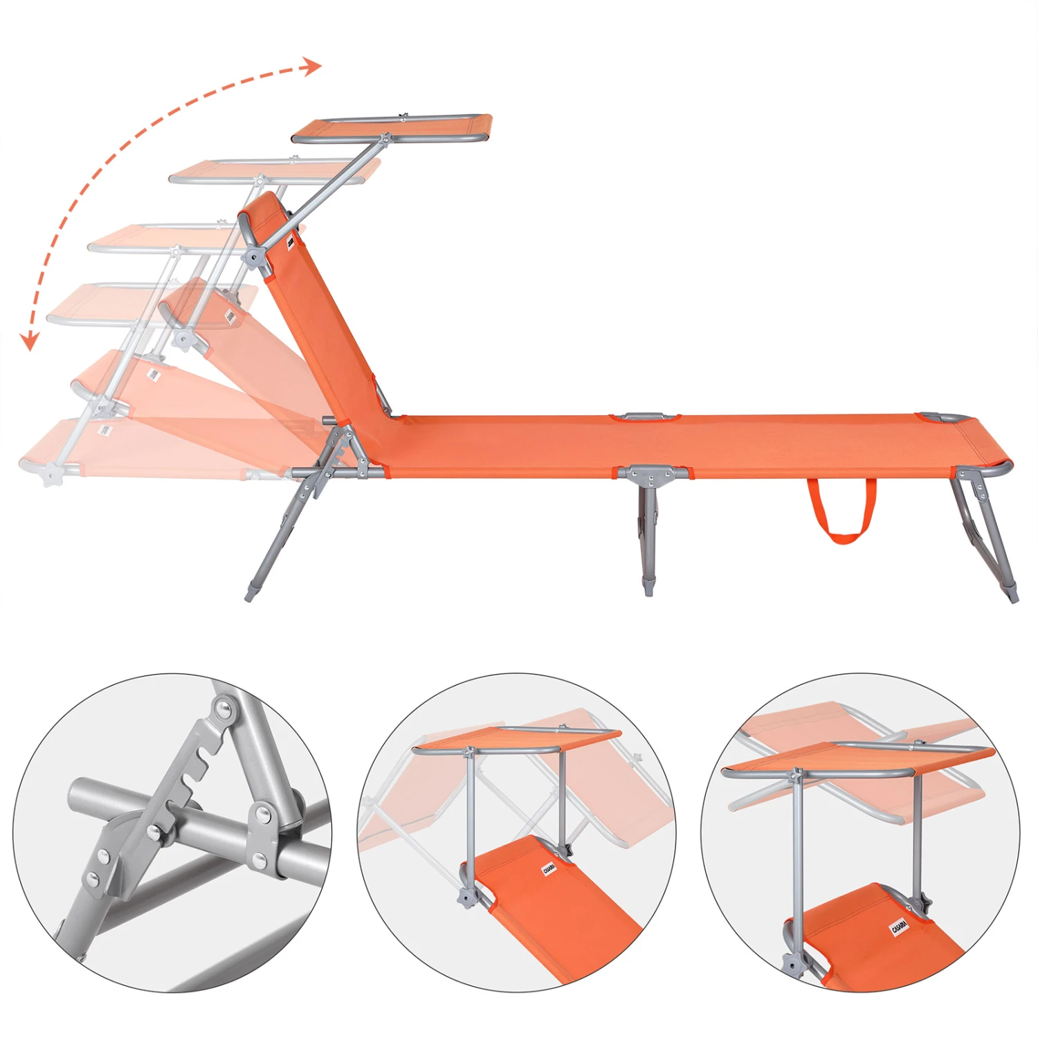 Sonnenliege Hawaii Orange Alu 195x60x30cm – Bild 4